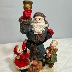 Holiday Christmas Santa With Children Toys Gifts Figurine Holiday Decor